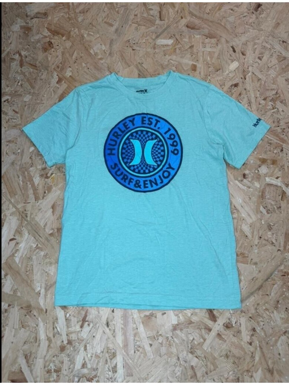Hurley Surf & Enjoy Graphic T-Shirt Boys Large L Green Blue Short Sleeve Tee